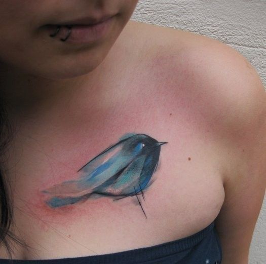 Ave Azul Y Verde Tatuajes Para Mujeres