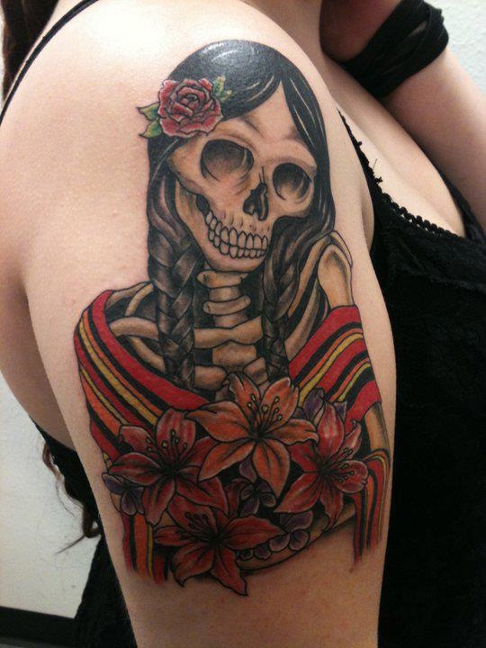 Catrina Mexicana Con Flores Tatuajes Para Mujeres