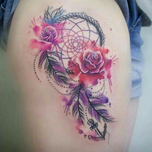 Atrapasueños Y Flores Rosas Tatuajes Para Mujeres