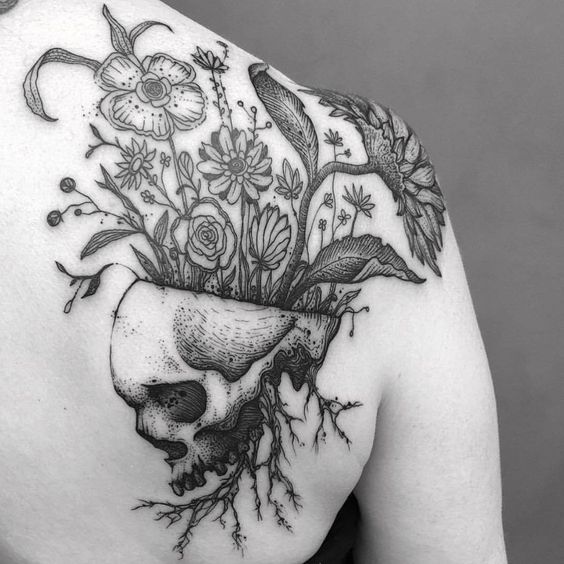 Calavera Con Flores Tatuajes Para Mujeres