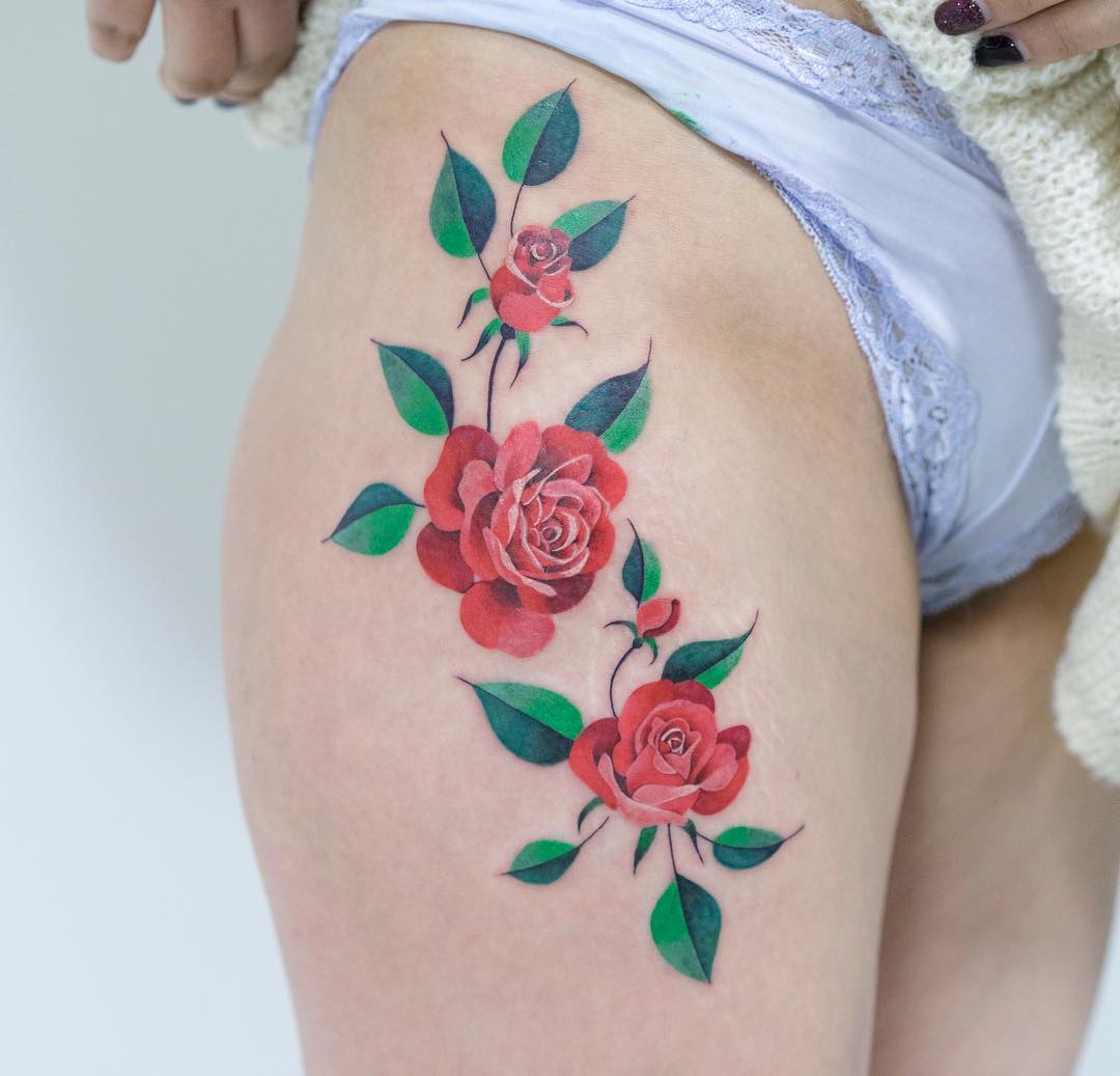 Tatuaje: Flores rosas por Zihee Tattoo - Tatuajes para Mujeres