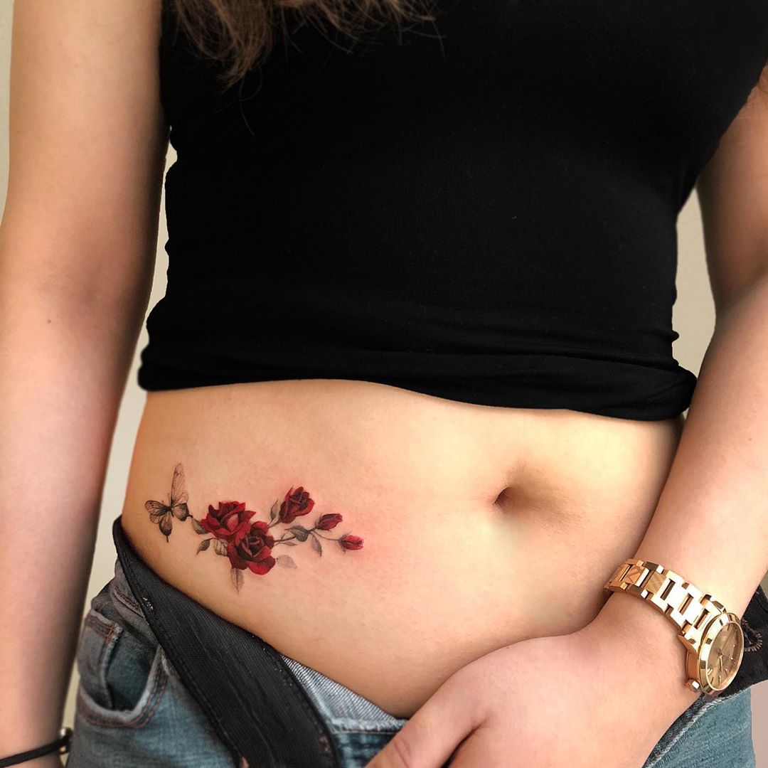 Tatuaje: Flores rosas por Dahong Muse - Tatuajes para Mujeres